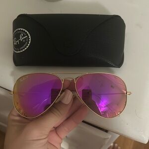 Ray-Ban Gold Frame Sunglasses with Pink Lenses